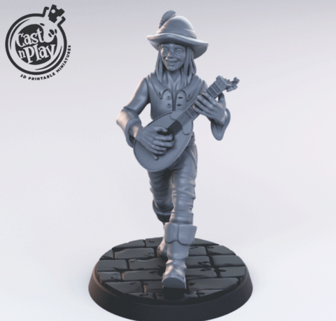 Human Male Bard Playing Lute Figure for Miniature Tabletop RPG and Wargaming