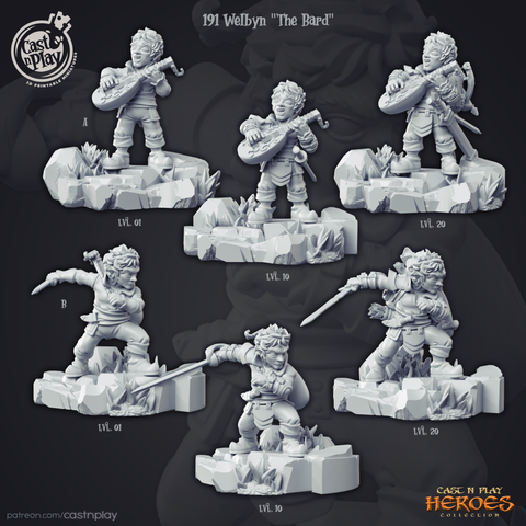 Welbyn the Young Halfling Bard 28mm resin printed miniature perfect for tabletop RPGs